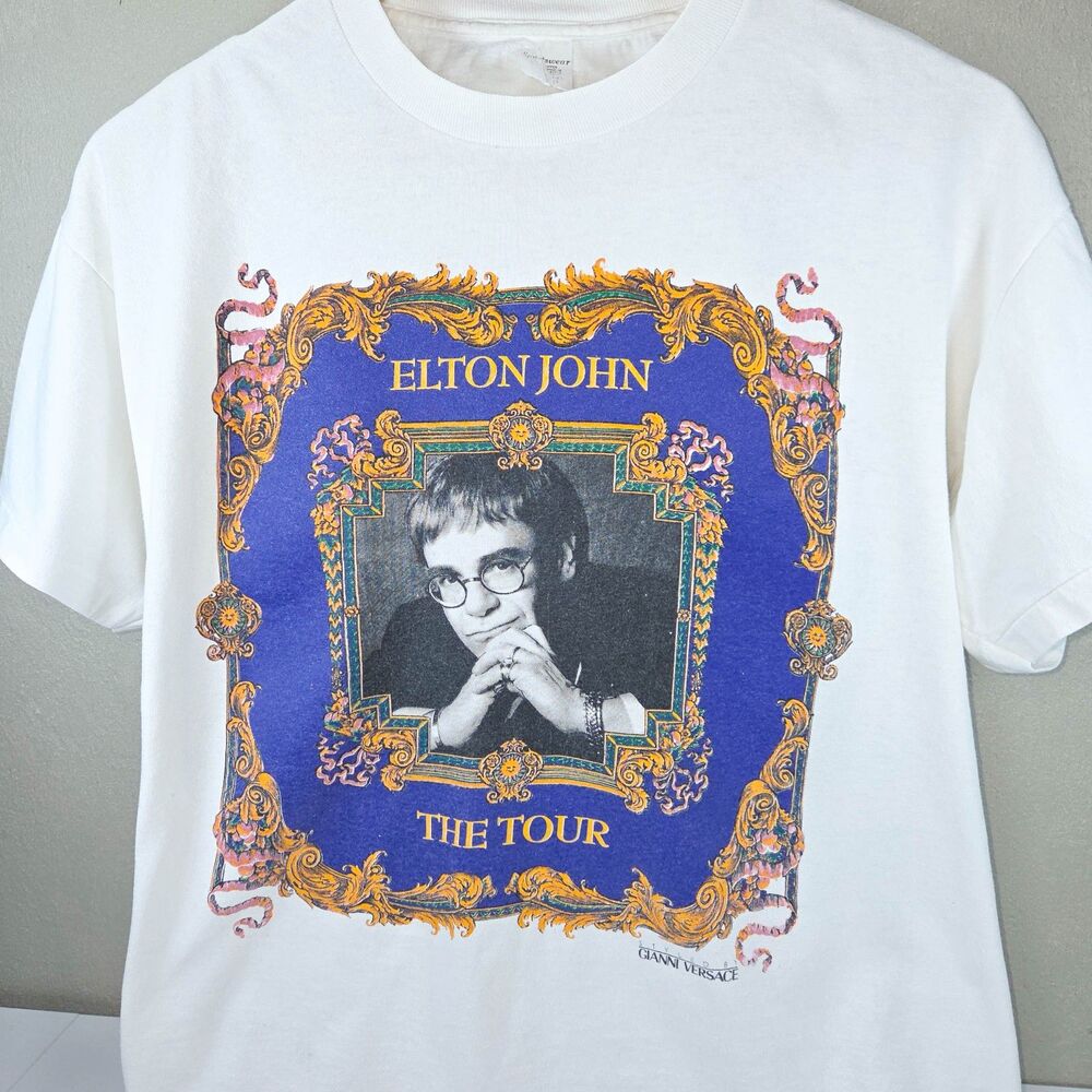 VTG 90s Elton John 1992-93 World Tour Gianni Versace Single Stitch Shirt Sz XL